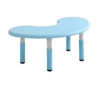 Escritorio de altura ajustable (43-51 cm) para niños, mesa infantil de plástico azul claro de 120 x 65 cm, mesa de media luna, mesa lunar multifuncional adecuada para niños y niñas de 2 a 10 años