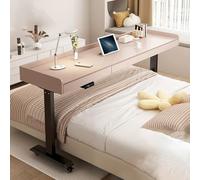 Escritorio de cama eléctrico móvil ajustable para laptop con altura de cajón, mesita de noche ajustable con ruedas, mesa de noche portátil con ruedas para oficina en casa