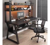 Escritorio de Computadora con Estantería, Escritorio Gaming Grande con Espacio de Almacenamiento, para Oficina en Casa, Dormitorio y Sala de Estar