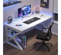 Escritorio de computadora de pie moderno y simple, escritorio de trabajo con orificios para roscas y estantes, se puede usar para estudiar, jugar, hacer tareas, adecuado para dormitorio, estudio