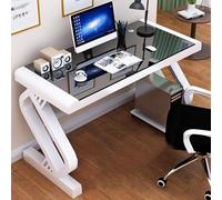 Escritorio de computadora de vidrio templado, moderno escritorio de oficina con parte superior de vidrio y marco de metal en forma de Z, escritorios resistentes para estudio, escritorios de