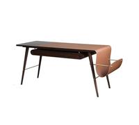 escritorio de computadora, Escritorio de nogal oscuro con cajones y archivadores laterales, escritorio resistente for computadora portátil almohadilla cuero tipo silla montar(180cm)