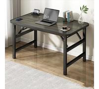 Escritorio de computadora plegable portátil, estación de trabajo pequeña cepillada con oro, marco de acero espesado resistente, pies ajustables para hogar, oficina y estudio, diseño compacto (80x40