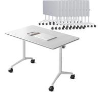 Escritorio de conferencias plegable con ruedas, mesa de seminario móvil de 47 pulgadas para oficinas y reuniones, diseño que ahorra espacio (10 fotos)