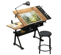 Escritorio de dibujo ajustable en altura de arce, mesa de manualidades con almacenamiento, versátil escritorio de arte para oficina en casa para proyectos creativos, diseño ergonómico para mayor