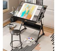Escritorio de dibujo ajustable en altura, mesa versátil para manualidades con taburete, escritorio ergonómico para oficina en casa, mesa de dibujo multifuncional para artistas y creativos
