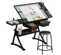Escritorio de dibujo de altura ajustable, mesa de manualidades Lar Art con taburete, versátil estación de trabajo para oficina en casa, ideal para artistas, diseñadores y proyectos creativos