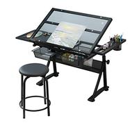Escritorio de dibujo de altura ajustable, mesa versátil para manualidades con taburete, diseño ergonómico para oficina en casa y estudio, aumenta la productividad y la comodidad