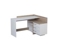 Escritorio de esquina con 3 cajones - Decoración de roble y blanco - L 128.5 x P 105.7 x H 83.2 cm - THALES