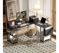 Escritorio de esquina reversible HOMCOM de 168-240 cm, mesa para computadora equipada con un estante ajustable, soporte para monitor, ganchos y una bolsa de almacenamiento, mesa para computadora para