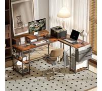Escritorio de esquina reversible Homcom, de 168 a 240 cm, escritorio para ordenador con estante ajustable, soporte para monitor, ganchos y bolsa de almacenamiento, mesa para ordenador para dormitorio