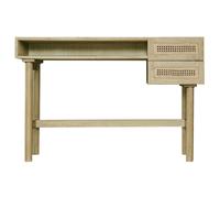 Escritorio de madera clara con cajonera de caña de ratán 120 cm GALINA