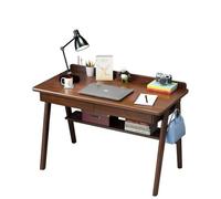Escritorio de madera, contemporáneo, para computadora, pequeña estación de trabajo con cajones y estantes, estación de trabajo doble sólida para conferencias, mesas de estudio simples (color nogal