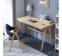 Escritorio de madera de roble 100 % macizo, escritorio moderno de mediados de siglo para oficina en casa, escritorio pequeño de fácil montaje con cajones para dormitorio, sala de estar (natural de 39
