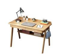 Escritorio de madera maciza con 2 cajones de almacenamiento y sillón tapizado de lino de algodón, muebles de escritura para el hogar, oficina, estudio, juegos, comedor