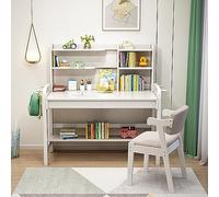 Escritorio de madera maciza con altura ajustable y 2 cajones, mesa de estudio para uso escolar en casa, 100 x 55 x 83 cm