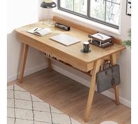 Escritorio de madera maciza con cajones y estantes, moderno escritorio de estudio para espacios pequeños