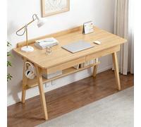 Escritorio de madera maciza, escritorio moderno de estilo medieval, escritorio de oficina en casa con cajones y estantes, escritorio de estudio/escritorio de computador Natural wood 47.2x21.7x32.3 in