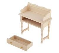 Escritorio de madera para maquillaje, mesa de tocador para muebles de casa de muñecas 1/12