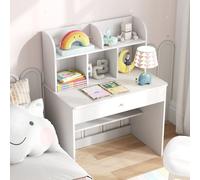 Escritorio de madera para niños con gabinete y cajón, escritorio de escritura con estante de almacenamiento, mesa de escritura para leer, aprender y dibujar