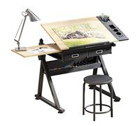 Escritorio de manualidades de altura ajustable, mesa de arte de arce para oficina en casa, mesa de dibujo versátil con almacenamiento, ideal para proyectos creativos y actividades de bricolaje