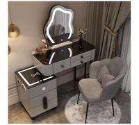 Escritorio de maquillaje con altavoz Bluetooth, estación de carga inalámbrica, espejo y silla de luces de 3 colores, mesa de maquillaje moderna para dormitorio, oficina en casa