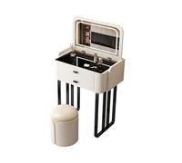 Escritorio de maquillaje con espejo iluminado y almacenamiento, juego de mesa de tocador compacto con taburete acolchado para dormitorio
