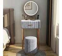 Escritorio de maquillaje con iluminación LED, mesa moderna con espejo y estadística de aseo con taburete para aplicar maquillaje sin esfuerzo