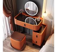Escritorio de maquillaje con luces, espejo giratorio de 360°, mesa de maquillaje de vidrio templado, tocador con luces LED y almacenamiento, taburete de maquillaje