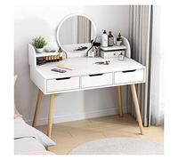 Escritorio de maquillaje de alta gama con espejo LED, interruptor de pantalla táctil, 2 cajones grandes, estantes de almacenamiento, elegante tocador para dormitorio y sala de maquillaje (blanco, 80 x