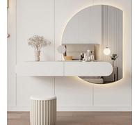Escritorio de Maquillaje Montado en la Pared, Mesa de Maquillaje Flotante, Estante Flotante con Cajón, Tocador Flotante Multifuncional con Espejo Para Dormitorio, Baño, Peluquerías(Half-dressing table