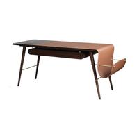 Escritorio de oficina clásico Escritorio de nogal oscuro con cajones y archivadores laterales, escritorio resistente, mesa for computadora portátil almohadilla cuero tipo silla montar para Escribir(L)