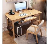 Escritorio de oficina de madera maciza con bandeja para teclado, cajones de escritura y estantería para estudio moderno en el hogar y espacios pequeños