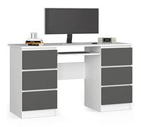 Escritorio de ordenador AKORD A11 Blanco 135 cm 6 cajones frente en color Grafito Gris 135x50x77 cm