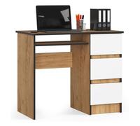 Escritorio de ordenador akord a6 roble craft 90 cm derecho 3 cajones color blanco mate 1 estante 90x50x77 cm