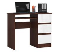 Escritorio de ordenador akord a6 wengué 90 cm derecho 3 cajones color blanco mate 1 estante 90x50x77 cm