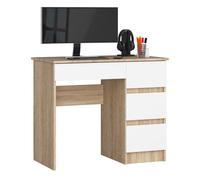 Escritorio de ordenador akord a7 roble sonoma de 90 cm con lado derecho con 4 cajones frente en color blanco 90x50x77 cm