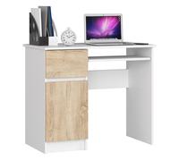 Escritorio de ordenador akord piksel blanco 90 cm izquierda 1 puerta 1 cajón color roble sonoma mate 3 estantes 90x50x77 cm