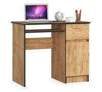 Escritorio de ordenador akord piksel roble craft 90 cm derecho 1 puerta 1 cajón color roble craft mate 3 estantes 90x50x77 cm
