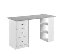 [en.casa] Escritorio Lemberg Escritorio con Cajones y Estantería Lateral de 3 Niveles Mesa Ordenador Tablero Rectangular Aglomerado 72 x 120 x 49 cm - Blanco/Gris Claro