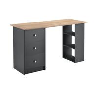 [en.casa] Escritorio Lemberg Escritorio con Cajones y Estantería Lateral de 3 Niveles Mesa Ordenador Tablero Rectangular Aglomerado 72 x 120 x 49 cm - Gris Oscuro/Efecto Madera
