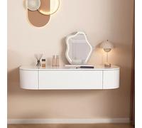 Escritorio de pared con espejo y cajones, juego de mesa de maquillaje de madera con taburete acolchado para dormitorio moderno y espacios pequeños, 47.2 x 15.7 x 7 pulgadas