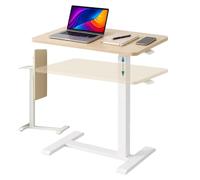 Escritorio de pie Relaxdays, 66-100,5 cm Ajustable, Ruedas Ocultas, Mesa abatible en C para portátil, Blanco/Natural