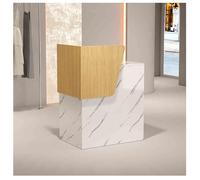 Escritorio de recepción blanco compacto con cajón con cerradura y estantes abiertos para vestíbulos de oficina en casa, salas de espera, solución de almacenamiento que ahorra espacio (31.5 x 15.7 x