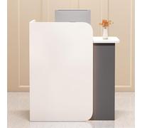 Escritorio de recepción blanco con cajones con cerradura, mesa de madera de diseño simple abierto para oficinas y tiendas (2,80 m) perfecto para espacios de trabajo modernos.