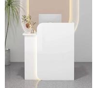 Escritorio de recepción compacto con cajón con cerradura para salida de salón y vestíbulo, mostrador frontal perfecto para espacios pequeños, diseño elegante y funcional, ideal para oficinas y salones