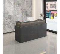 Escritorio de recepción compacto de madera con mostrador, ideal para pagar y mostrador de venta al por menor para oficinas, salones y espacios pequeños. Elegante recepción para un servicio al cliente