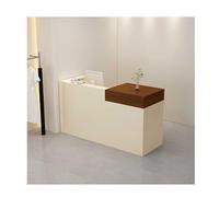 Escritorio de recepción con cajón con cerradura, mesa de cajero esquinero para salón de belleza y oficina, mostrador frontal de 120 cm de largo, mesa recepcionista
