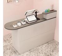 Escritorio de recepción con cajón con cerradura, moderno mostrador de madera para oficina y hogar, elegante mesa de recepción para área de recepción, acabado natural