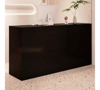 Escritorio de recepción con cajón con cerradura, mostrador de pago de pie, agujero para enhebrar, ideal para uso en salón y oficina, acabado natural